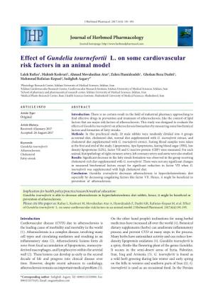 Effect of Gundelia Tournefortii L. on Some Cardiovascular Risk Factors in an Animal Model