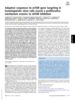 Adaptive Responses to Mtor Gene Targeting in Hematopoietic Stem Cells Reveal a Proliferative Mechanism Evasive to Mtor Inhibition