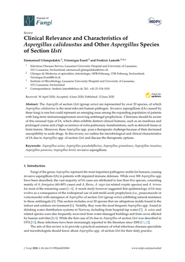 Clinical Relevance and Characteristics of Aspergillus Calidoustus and Other Aspergillus Species of Section Usti