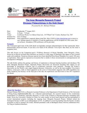 The Inner Mongolia Research Project Dinosaur Palaeontology in the Gobi Desert Presented by Dr