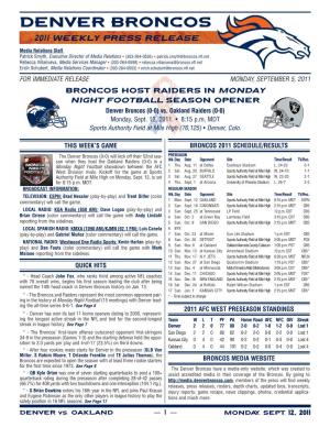 Broncos 2011 Weekly Press Release