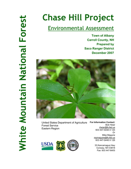 White Mountain National Forest Eastern Region Forest Service United Statesdepartm Chase Environmental Assessment