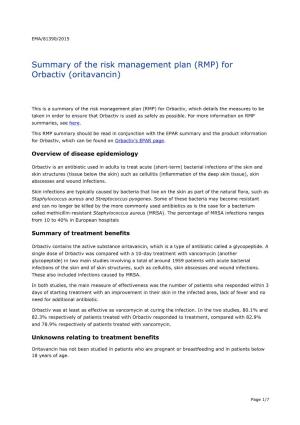 Summary of the Risk Management Plan (RMP) for Orbactiv (Oritavancin)