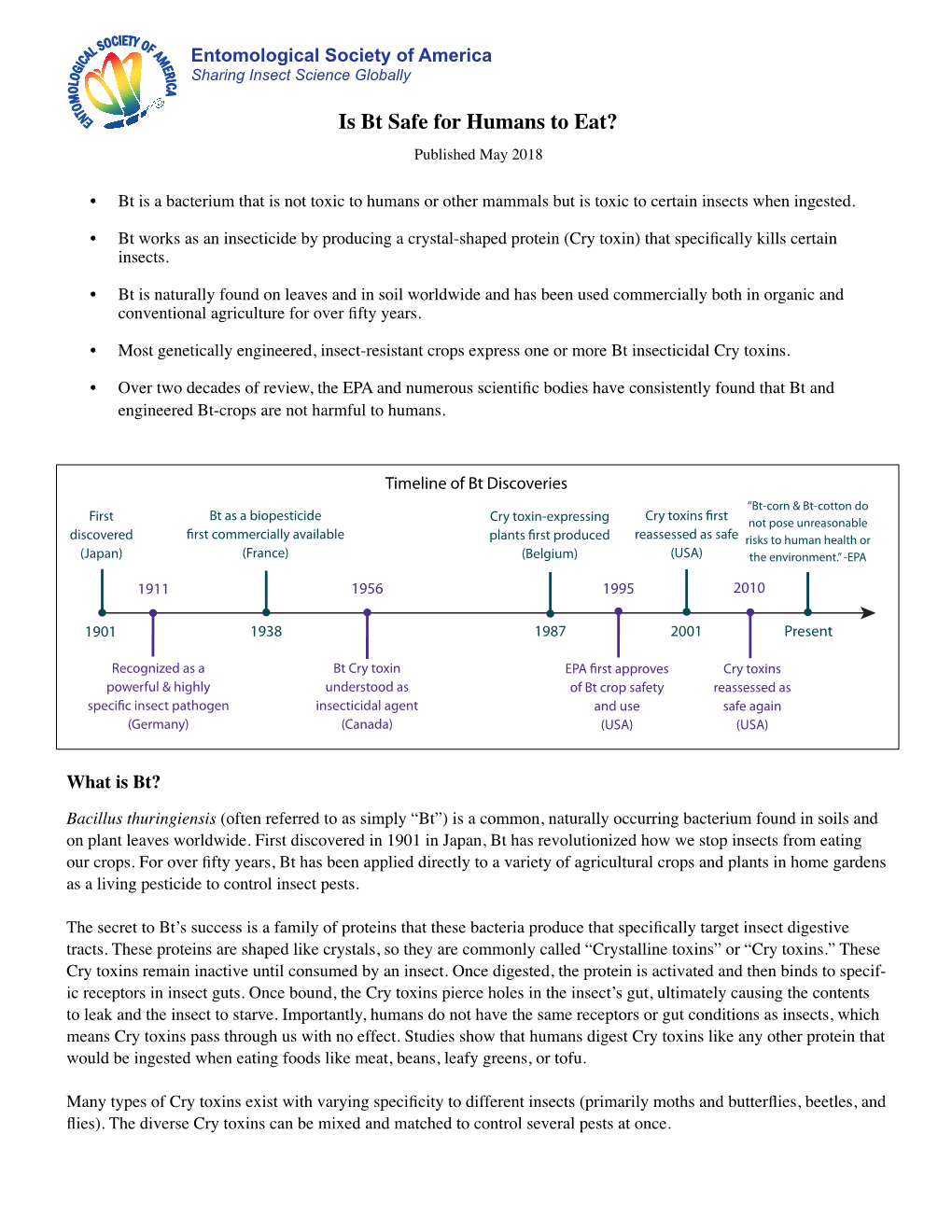 Is Bt Safe for Humans to Eat? Published May 2018