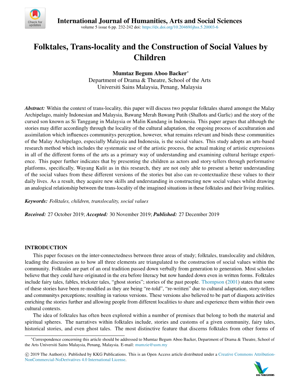 Folktales, Trans-Locality and the Construction of Social Values by Children