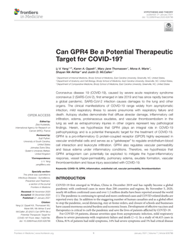 Can GPR4 Be a Potential Therapeutic Target for COVID-19?