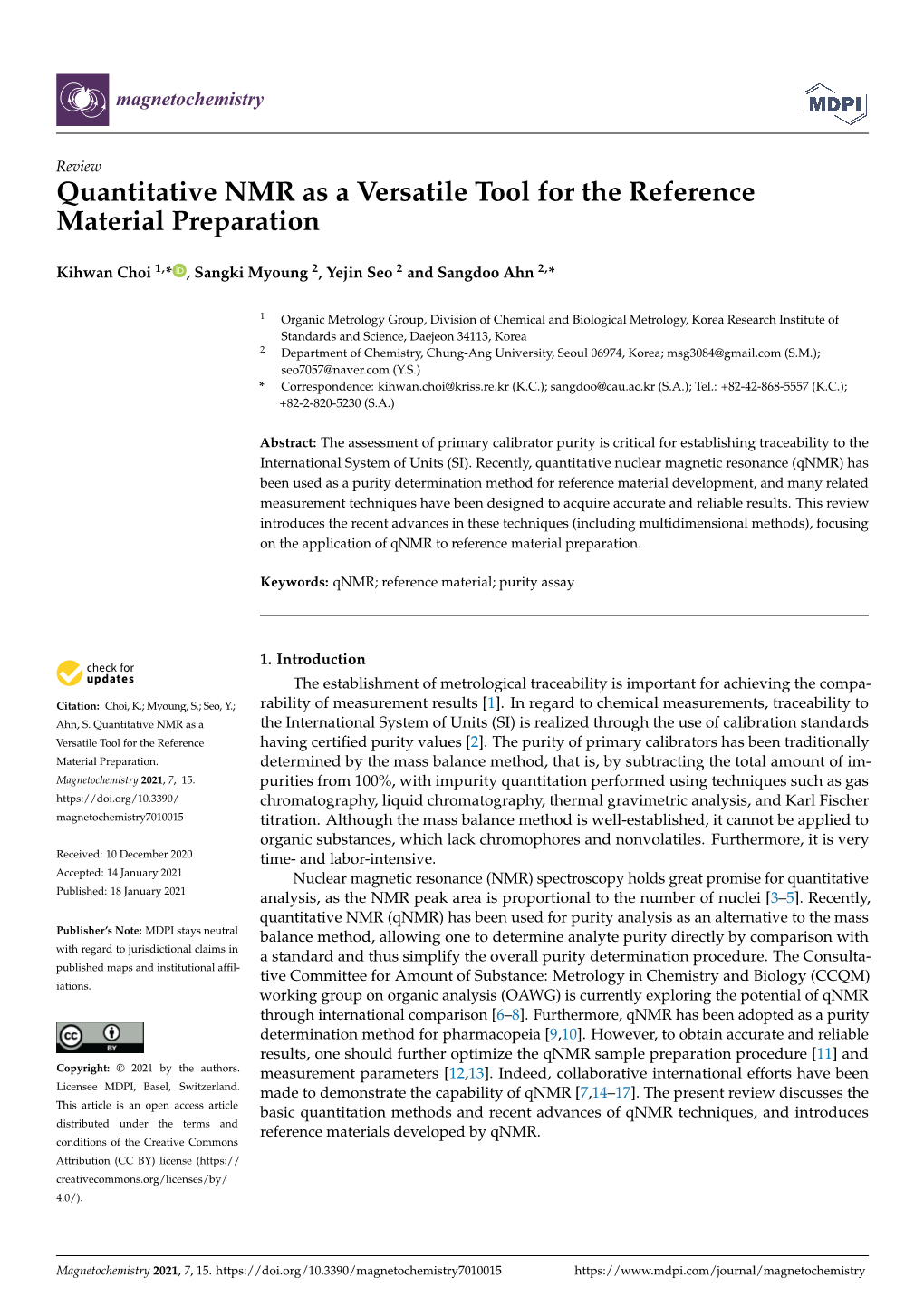 Quantitative NMR As a Versatile Tool for the Reference Material Preparation