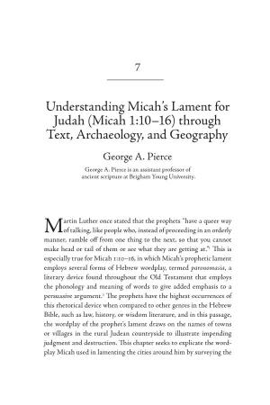 Understanding Micah's Lament for Judah