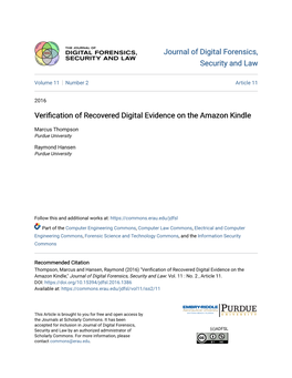 Verification of Recovered Digital Evidence on the Amazon Kindle