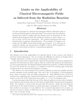 Limits on the Applicability of Classical Electromagnetic Fields As Inferred from the Radiation Reaction1 Kirk T