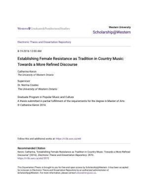 Establishing Female Resistance As Tradition in Country Music: Towards a More Refined Discourse