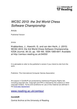 WCSC 2013: the 3Rd World Chess Software Championship