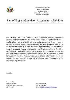 List of English-Speaking Attorneys in Belgium