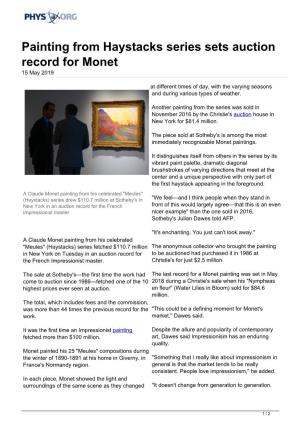 Painting from Haystacks Series Sets Auction Record for Monet 15 May 2019