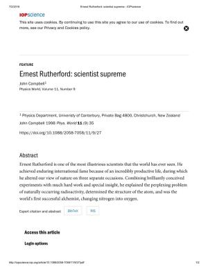 Ernest Rutherford: Scientist Supreme - Iopscience