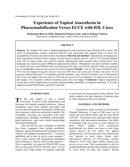 Experience of Topical Anaesthesia in Phacoemulsification Verses ECCE with IOL Cases