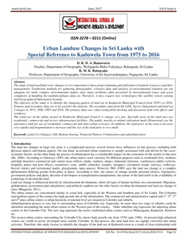 Urban Landuse Changes in Sri Lanka with Special Reference to Kaduwela Town from 1975 to 2016