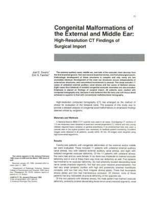 Congenital Malformations of the External and Middle Ear: High-Resolution CT Findings of Surgical Import
