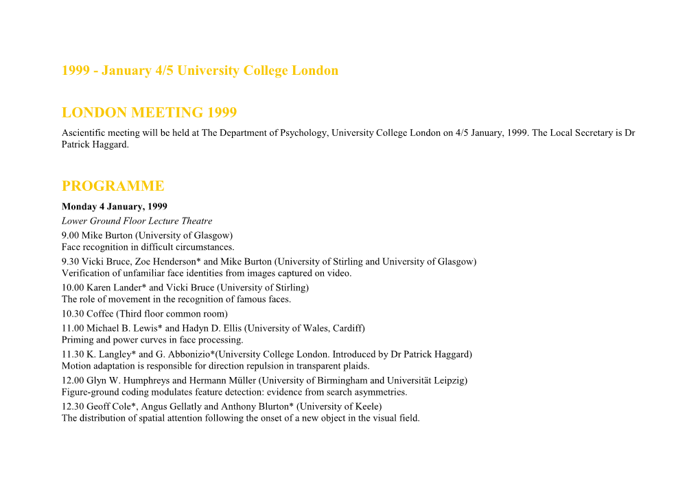 London Meeting 1999 Programme