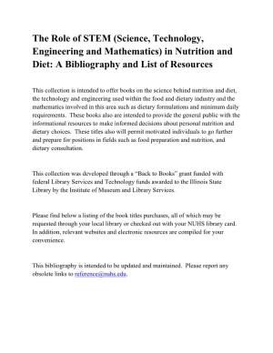 The Role of STEM (Science, Technology, Engineering and Mathematics) in Nutrition and Diet: a Bibliography and List of Resources