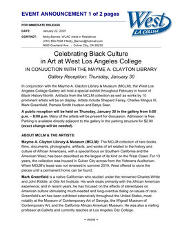 Celebrating Black Culture in Art at West Los Angeles College in CONJUCTION with the MAYME A