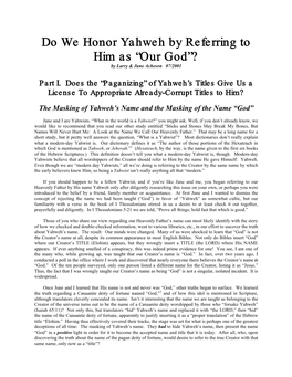 “Our God”? by Larry & June Acheson 07/2001