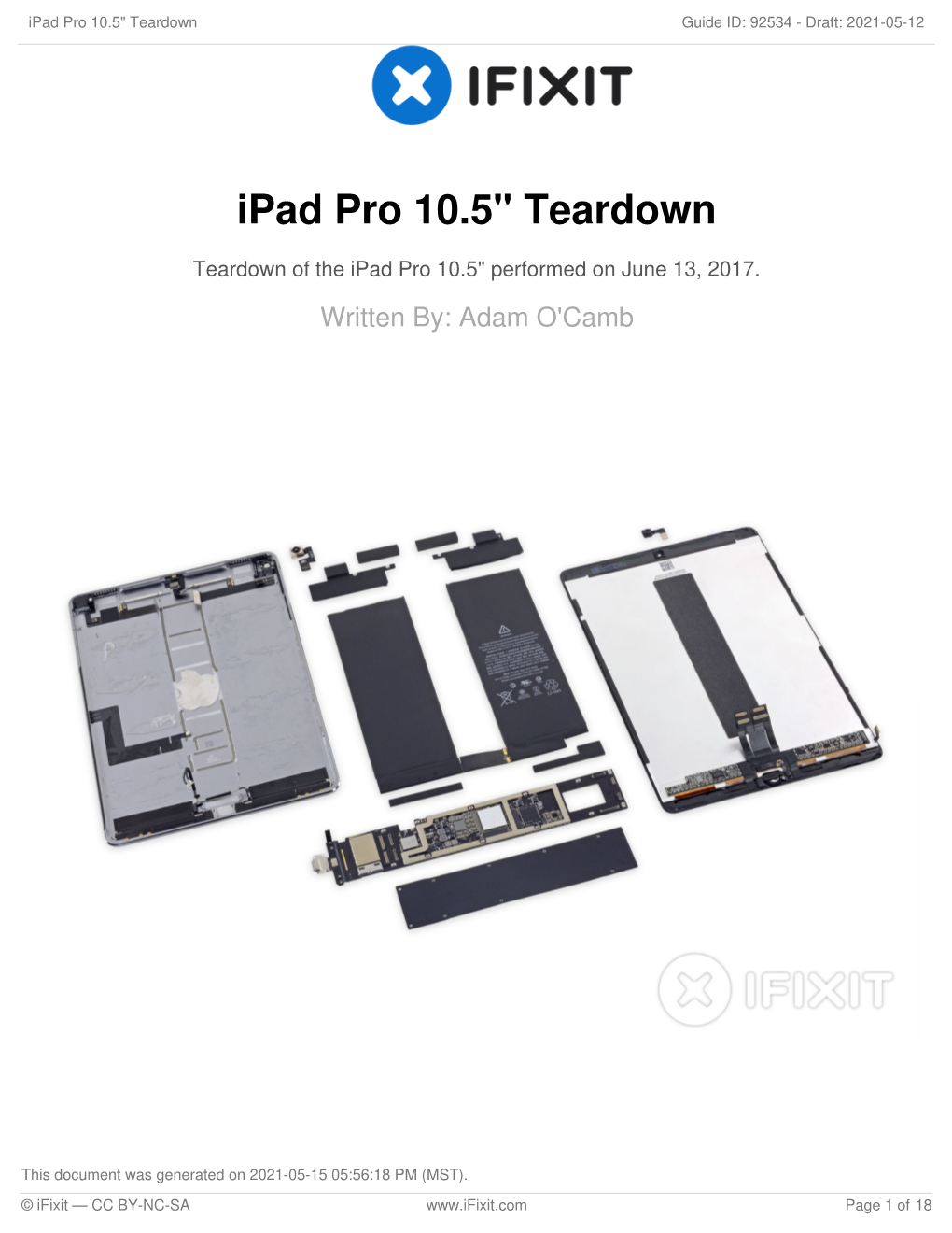 Ipad Pro 10.5" Teardown Guide ID: 92534 - Draft: 2021-05-12