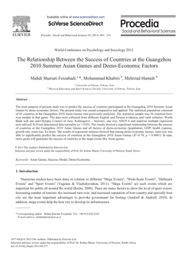 The Relationship Between the Success of Countries at the Guangzhou 2010 Summer Asian Games and Demo-Economic Factors