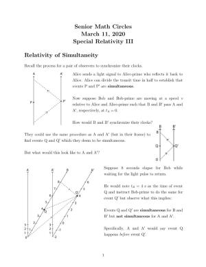 Senior Math Circles March 11, 2020 Special Relativity III Relativity Of