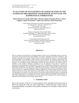 Evaluation of Management of Communication in the Actions of Preparedness and Response to Nuclear and Radiological Emergencies