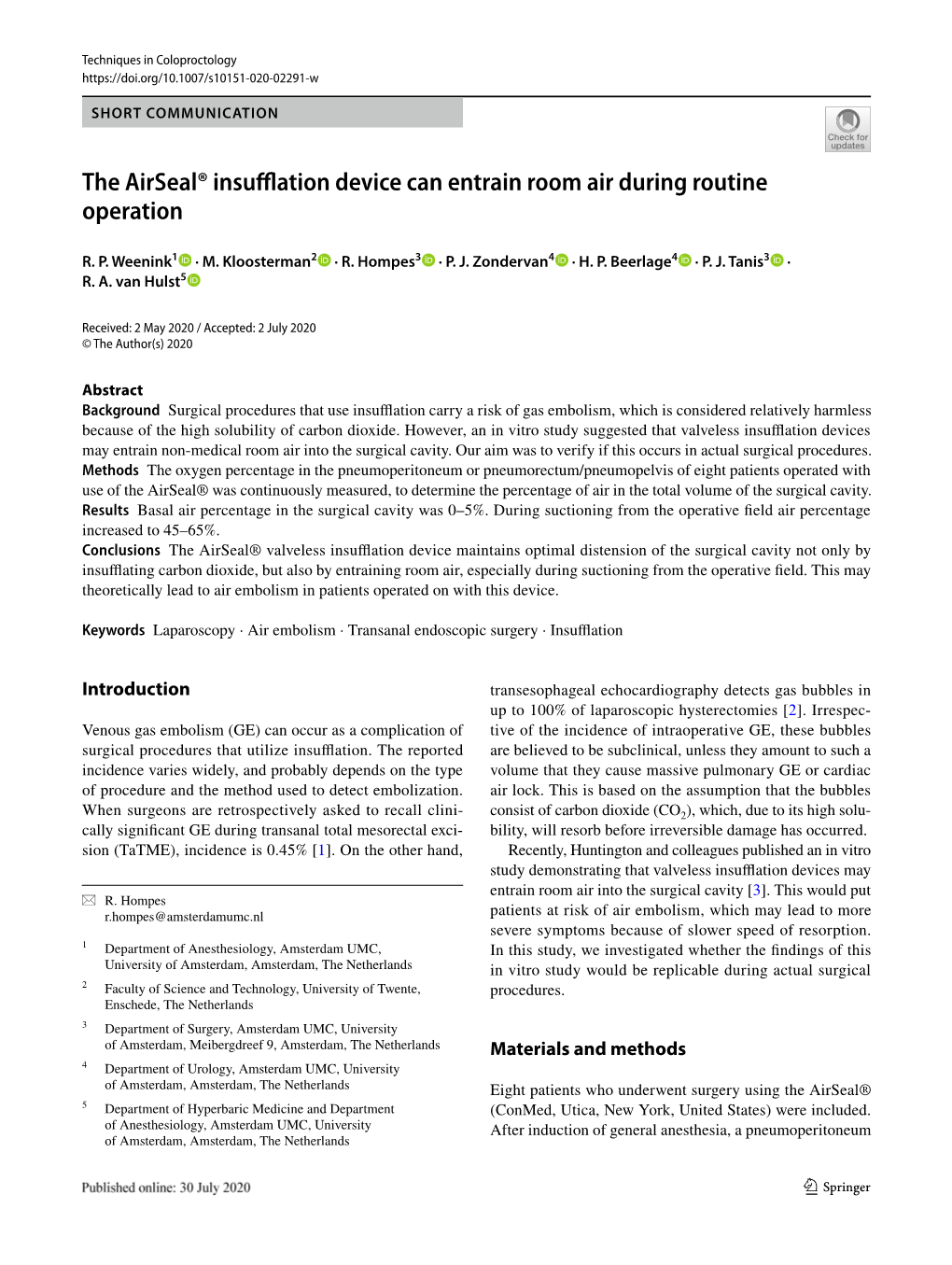 The Airseal® Insufflation Device Can Entrain Room Air During Routine