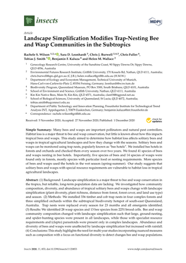 Landscape Simplification Modifies Trap-Nesting Bee and Wasp Communities in the Subtropics