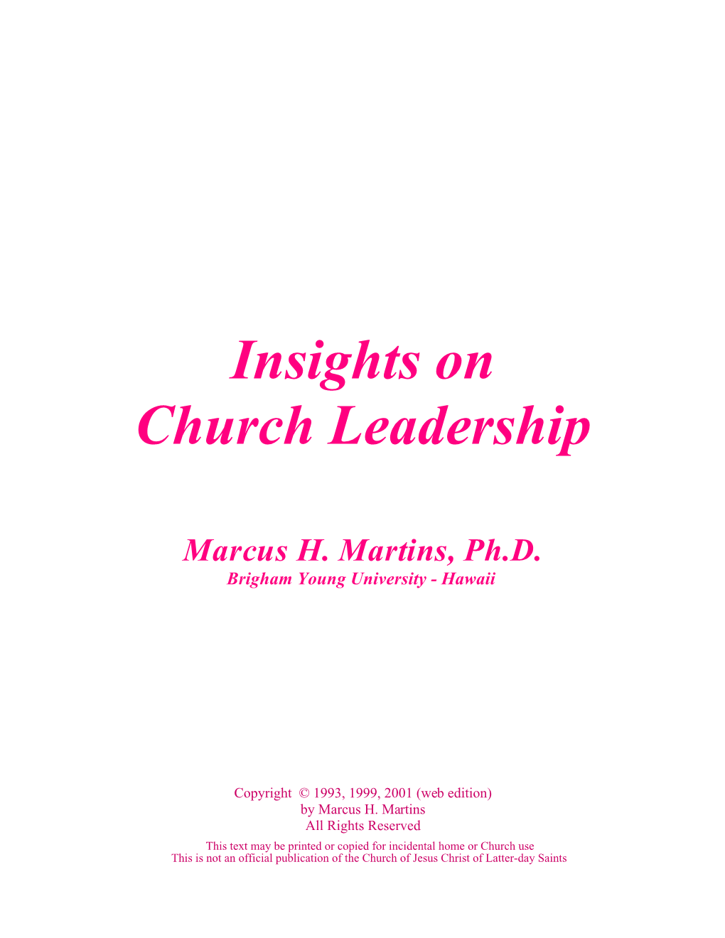 Insights on Church Leadership
