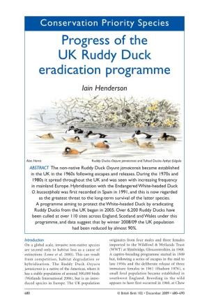 Progress of the UK Ruddy Duck Eradication Programme Iain Henderson