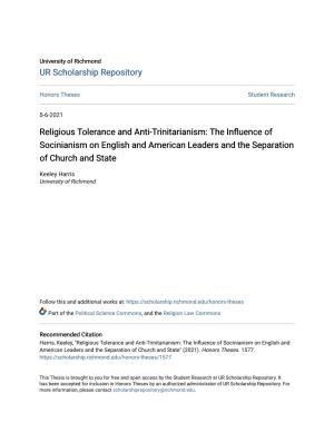 Religious Tolerance and Anti-Trinitarianism: the Influence of Socinianism on English and American Leaders and the Separation of Church and State
