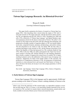 Taiwan Sign Language Research: an Historical Overview*