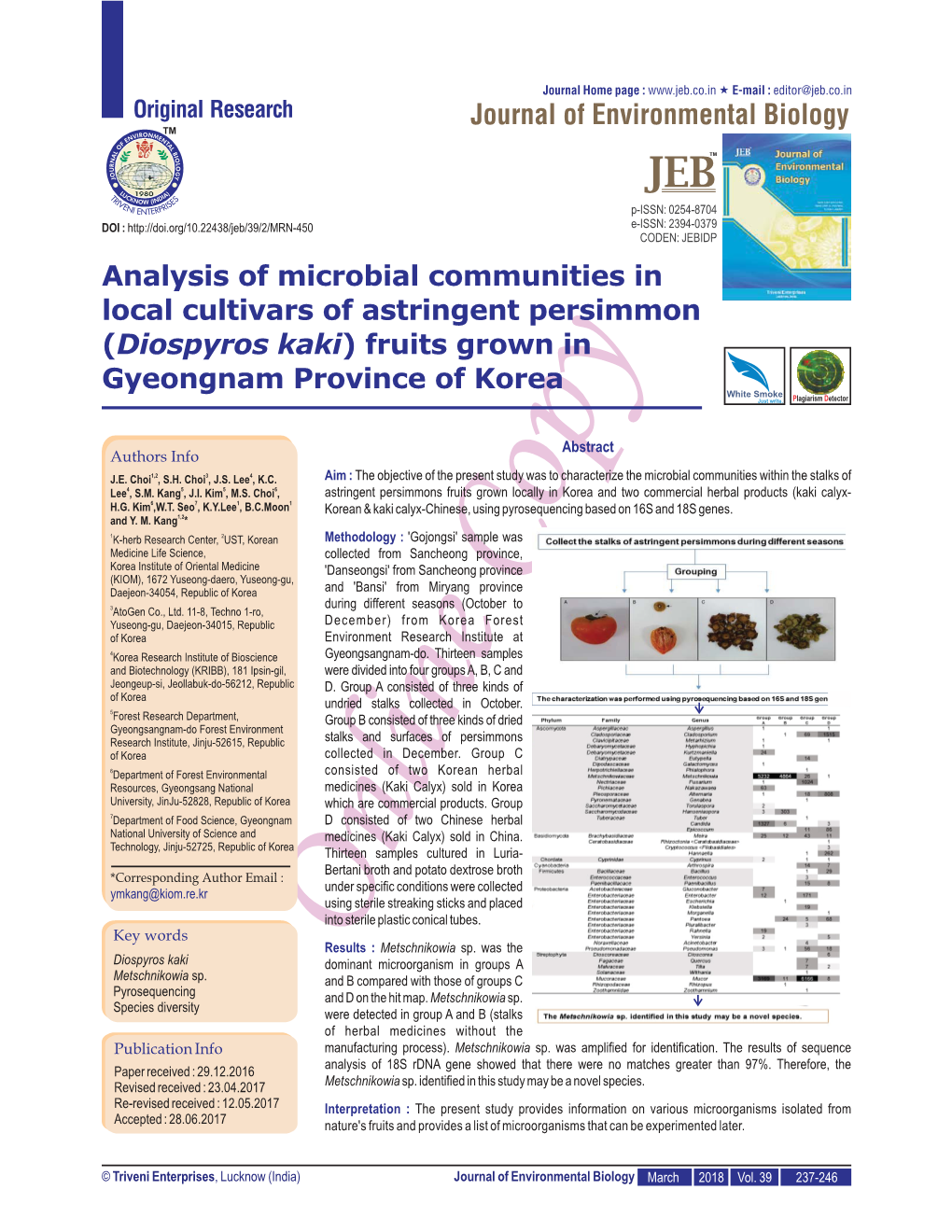 Journal of Environmental Biology Analysis of Microbial Communities