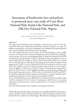 Case Study of Cross River National Park, Kainji Lake National Park, and Old Oyo National Park, Nigeria