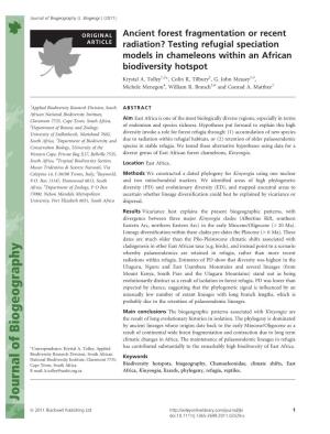Testing Refugial Speciation Models in Chameleons Within an African Biodiversity Hotspot Krystal A