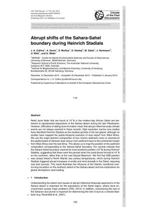 Abrupt Shifts of the Sahara-Sahel Boundary During Heinrich Stadials J