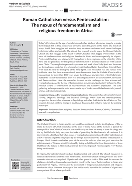 Roman Catholicism Versus Pentecostalism: the Nexus of Fundamentalism and Religious Freedom in Africa
