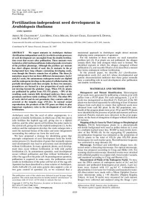 Fertilization-Independent Seed Development in Arabidopsis Thaliana (Ovule͞apomixis)