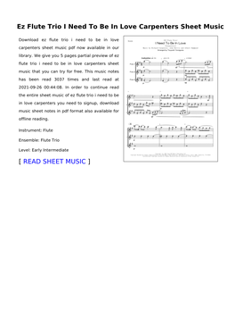 Ez Flute Trio I Need to Be in Love Carpenters Sheet Music
