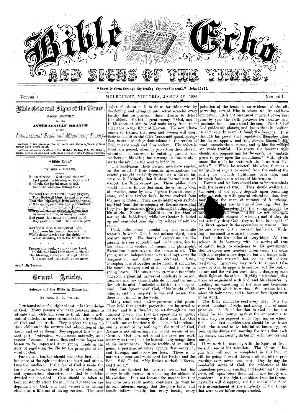 Bible Echo and Signs of the Times for 1886