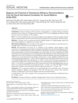 Diagnosis and Treatment of Testosterone Deficiency