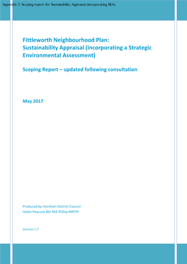 Fittleworth Neighbourhood Plan: Sustainability Appraisal (Incorporating a Strategic Environmental Assessment)