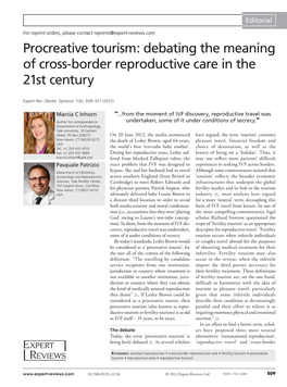 Debating the Meaning of Cross-Border Reproductive Care in the 21St Century