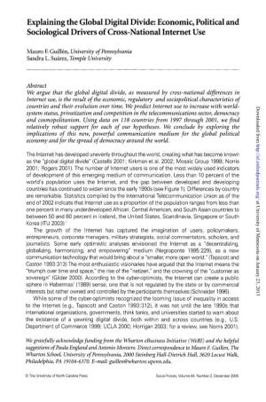 Explaining the Global Digital Divide: Economic, Political and Sociological Drivers of Cross-National Internet Use