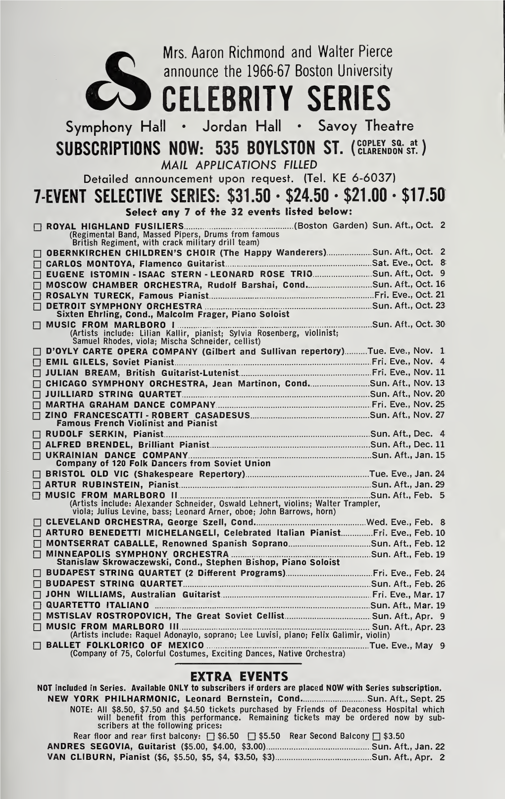 Boston Symphony Orchestra Concert Programs, Season 85, 1965-1966, Subscription