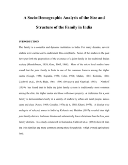 A Socio-Demographic Analysis of the Size and Structure of the Family In